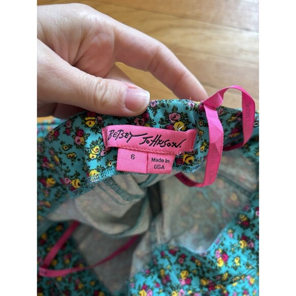 Betsey Johnson 90s Vintage Rockabilly Bustier Corset Blue Floral Print Dress 6 - Picture 8 of 8